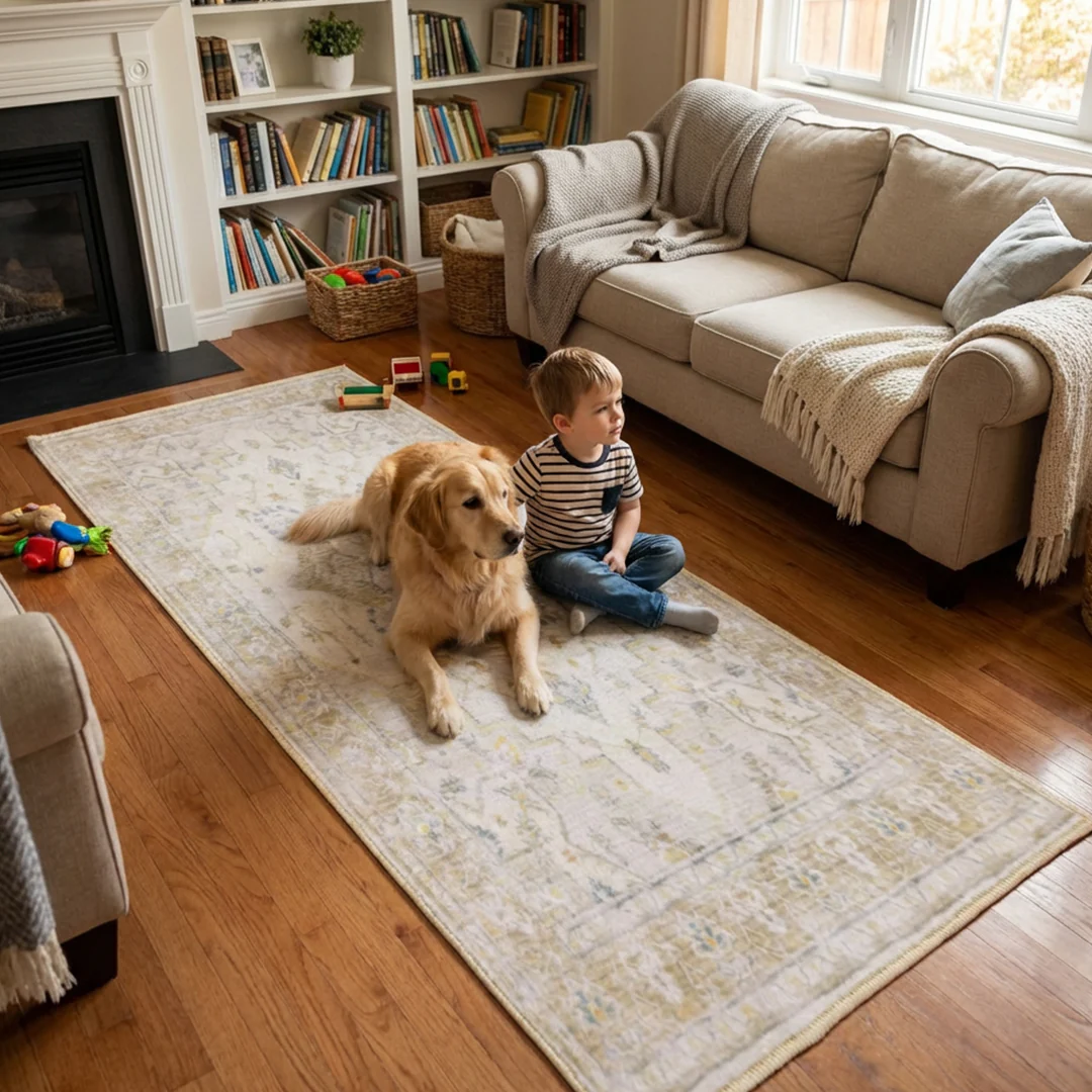 Muddy Mat® Champagne Washable Area Rugs for Living Room, Bedroom & Dining Room – Modern Soft Low Pile Non Slip Carpet – Pet Friendly Waterproof Foldable Rugs for Home - Image 11