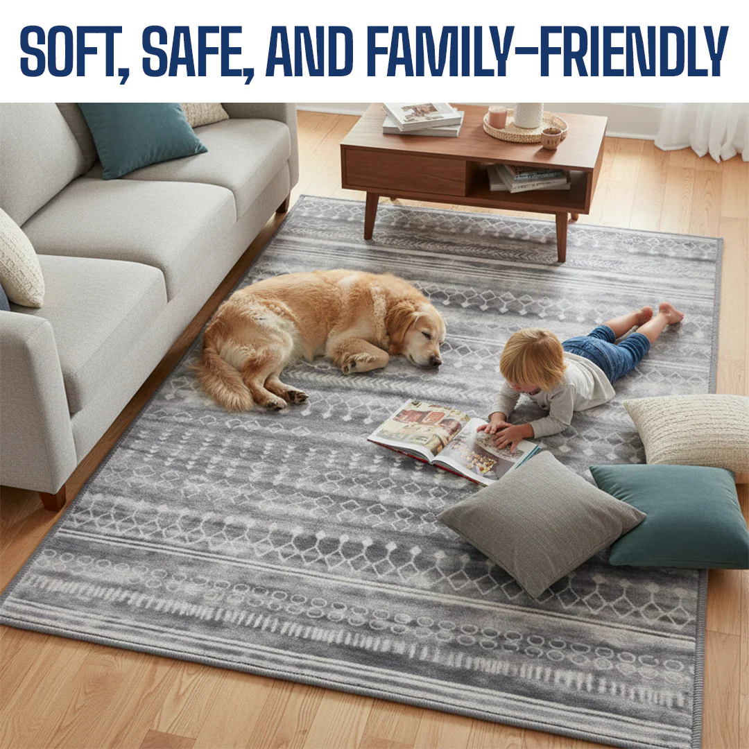 Muddy Mat® Greyline Washable Area Rugs for Living Room, Bedroom & Dining Room – Modern Soft Low Pile Non Slip Carpet – Pet Friendly Waterproof Foldable Rugs for Home - Image 9