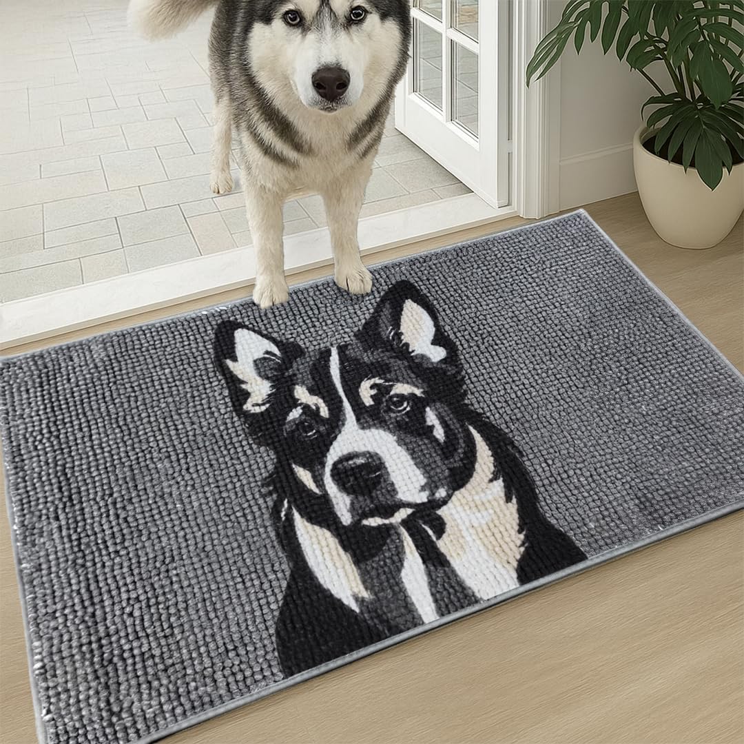 Muddy Mat® Highly Absorbent Microfiber Door Mat and Pet Rug, Non Slip Thick Washable Area and Bath Mat Soft Chenille for Kitchen Bathroom Bedroom Indoor and Outdoor - Dog Face 19" x 30" - Image 7