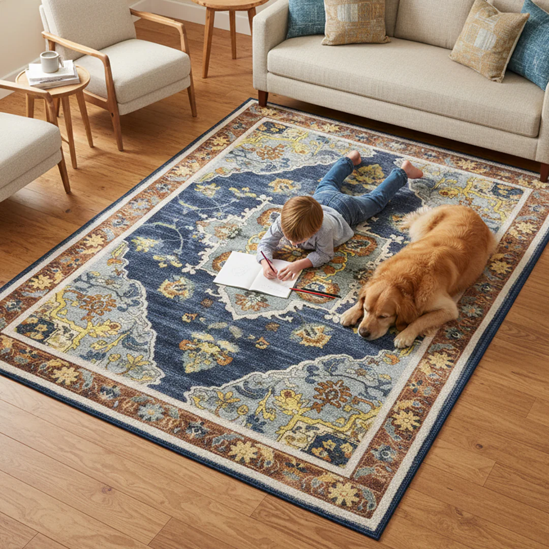 Muddy Mat® Mosaic Washable Area Rugs for Living Room, Bedroom & Dining Room – Modern Soft Low Pile Non Slip Carpet – Pet Friendly Waterproof Foldable Rugs for Home - Image 6