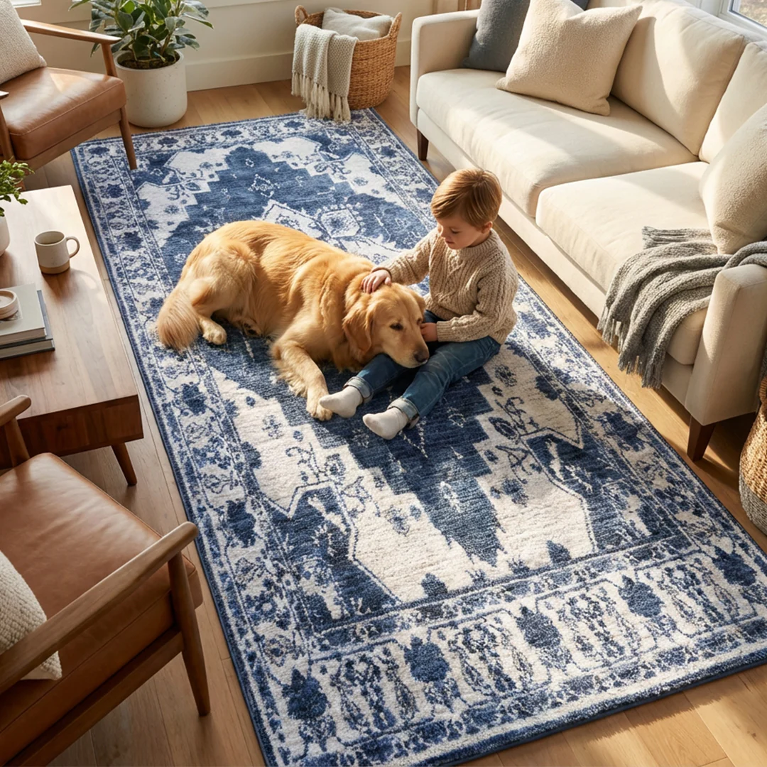 Muddy Mat® Navybell Washable Area Rugs for Living Room, Bedroom & Dining Room – Modern Soft Low Pile Non Slip Carpet – Pet Friendly Waterproof Foldable Rugs for Home - Image 10