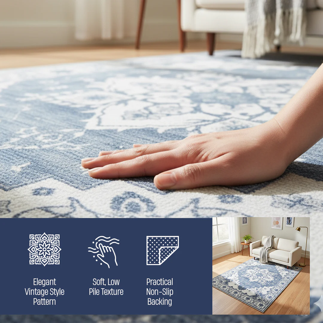 Muddy Mat® Navybell Washable Area Rugs for Living Room, Bedroom & Dining Room – Modern Soft Low Pile Non Slip Carpet – Pet Friendly Waterproof Foldable Rugs for Home - Image 14
