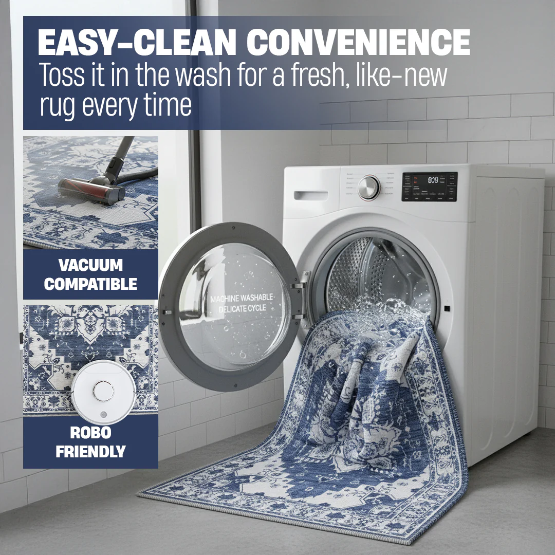 Muddy Mat® Navybell Washable Area Rugs for Living Room, Bedroom & Dining Room – Modern Soft Low Pile Non Slip Carpet – Pet Friendly Waterproof Foldable Rugs for Home - Image 4