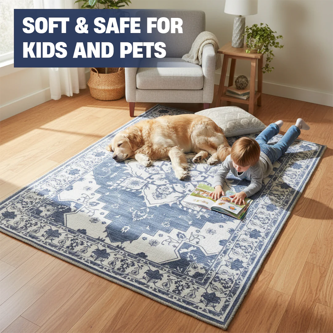 Muddy Mat® Navybell Washable Area Rugs for Living Room, Bedroom & Dining Room – Modern Soft Low Pile Non Slip Carpet – Pet Friendly Waterproof Foldable Rugs for Home - Image 9
