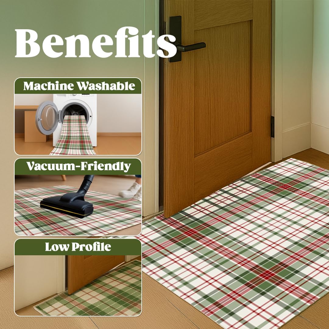 Muddy Mat® Plaid Washable Area Rugs for Living Room, Bedroom & Dining Room – Modern Soft Low Pile Non Slip Carpet – Pet Friendly Waterproof Foldable Rugs for Home - Image 4