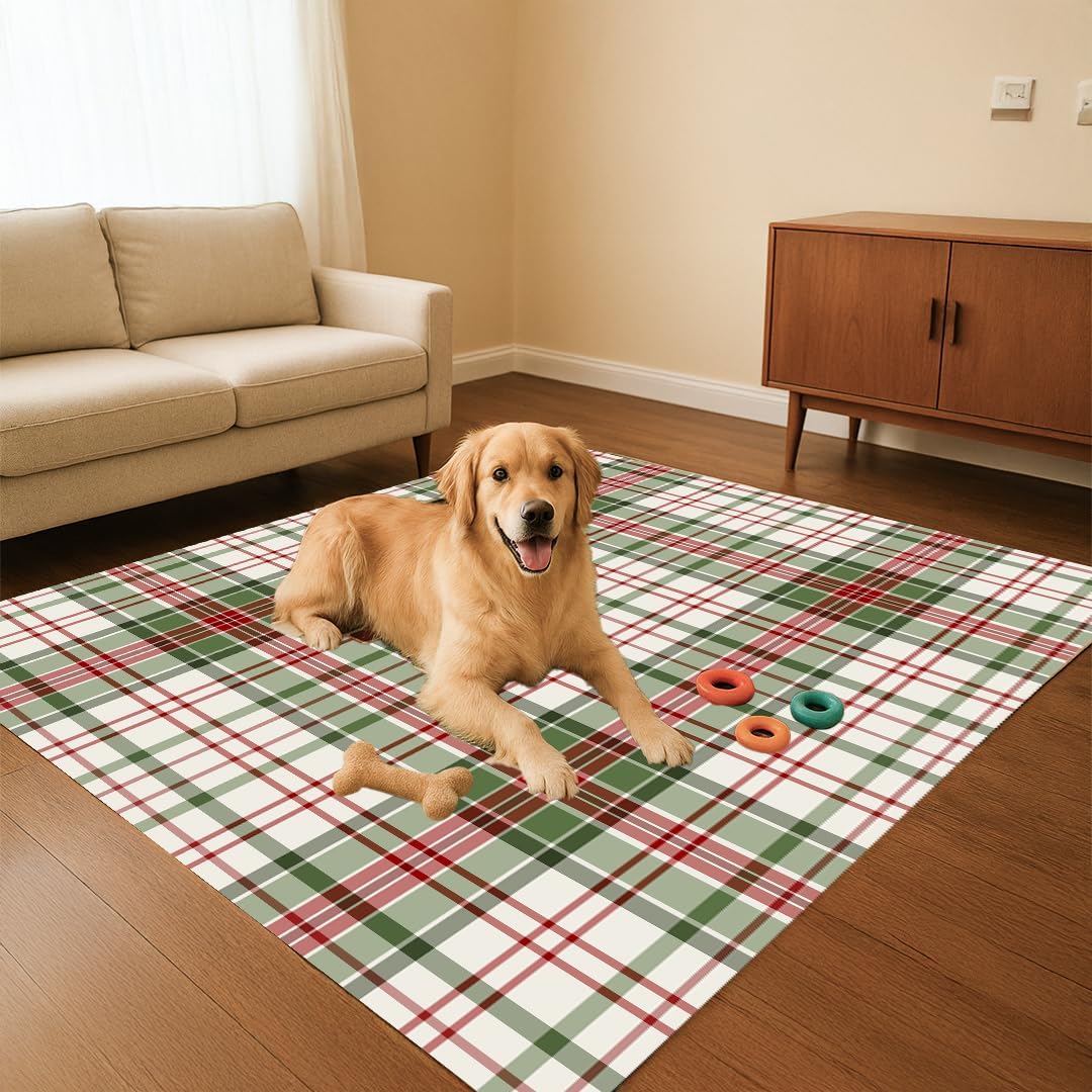 Muddy Mat® Plaid Washable Area Rugs for Living Room, Bedroom & Dining Room – Modern Soft Low Pile Non Slip Carpet – Pet Friendly Waterproof Foldable Rugs for Home - Image 7